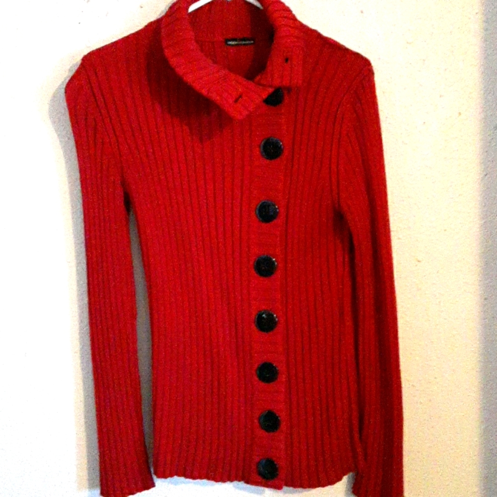 Black Button Detail Red Sweater